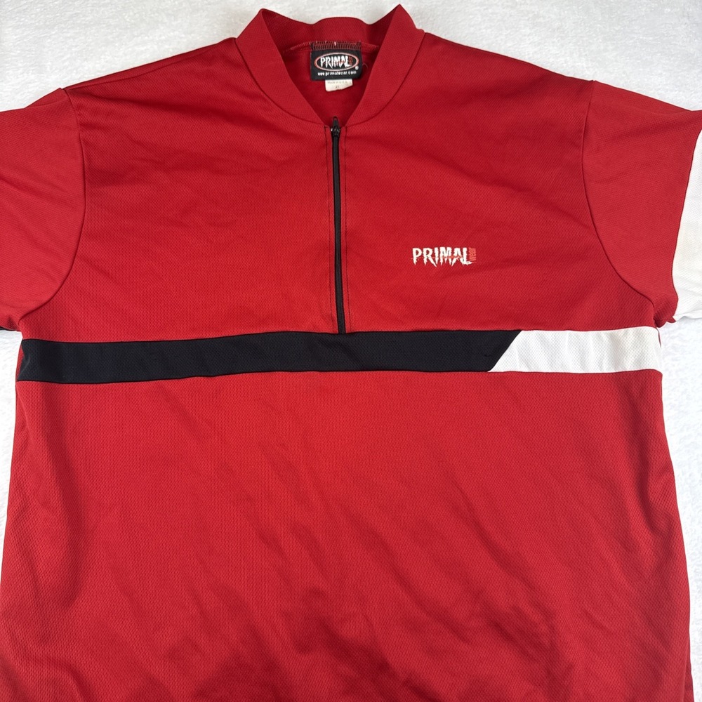 Vintage 90's Primal Wear Mens Bike Jersey Red Color Block XL Made In USA
